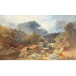 Joseph Horlor (1809-1887) British. Resting Wayfarer by a Mountain Stream, Oil on Canvas, Signed. 12"