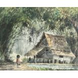 Abu Bakar Ibrahim (1925-1977) Malaysian. A Malaysian Jungle Hut, Framed, 13.5" x 16.5", and