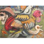20th Century Continental School. An Oil on Canvas Painting featuring a Man's Head and Birds,
