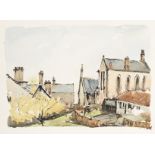 Edward Wesson (1910-1983). A View of a Church, 8.5" x 12", with a Beach Scene by the same hand. from