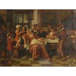 19th Century European School. A Lively Tavern Interior, Oil on Canvas, Indistinctly Signed. 12" x