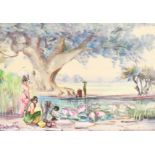 F. B. Yalavatta. 'Lotus Lake', Signed and with Artist's Label, Unframed. 9" x 12".