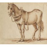 An Old Master Drawing of a Horse. Ink and Wash. 3.75" x 4".