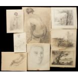 Bonello. A Collection of Eight Various Pencil Sketches, mostly Signed, Unframed.