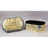 A LARGE 20TH CENTURY PERSIAN LACQUER LIDDED BOX & COVER, decorated with scenes of figures