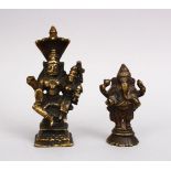TWO INDIAN BRONZE FIGURES OF HINDU GODS, 9.5cm & 6.5cm.