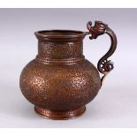 A GOOD 19TH CENTURY PERSIAN BRONZE CALLIGRAPHIC EWER, with bands of calligraphy and floral