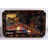 A GOOD LARGE JAPANESE MEIJI / TAISHO PERIOD INLAID LACQUER TRAY, finely inlaid with with mother of
