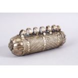 A LARGE 19TH CENTURY YEMENI OR OMANI WHITE METAL PRAYER SCROLL CASE, 14cm.