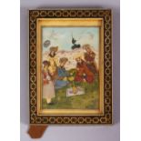 A 19TH / 20TH CENTURY PERSIAN MUGHAL MINIATURE PAINTING, the painting depicting five figures