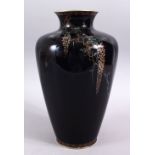 A GOOD LARGE JAPANESE MEIJI PERIOD CLOISONNE VASE, the body of the vase with a black