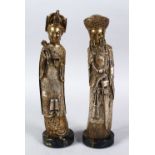 A PAIR OF 19TH / 20TH CENTURY GILT WHITE METAL FIGURES OF EMPEROR AND EMPRESS, both depicted weating