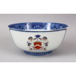 A FINE 18TH CENTURY CHINESE QIANLONG ARMORIAL PORCELAIN BOWL, the bowl with a finely painted band of