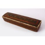 A GOOD 18TH CENTURY PERSIAN MICRO MOSAIC & LACQUER LIDDED PEN BOX, 28cm wide X 4.5cm high,