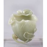 A FINE QUALITY 18TH / 19TH CENTURY CHINESE CARVED CELADON JADE LOTUS BRUSH WASH, the brush was