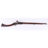 A 19TH CENTURY PERSIAN RIFLE WITH AN EARLY OTTOMAN WATERED STEEL BARREL, 120cm