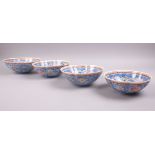 FOUR CHINESE REPUBLIC STYLE FAMILLE ROSE EGGSHELL PORCELAIN MOULDED BOWLS, of graduationg sizes,