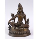 A GOOD 19TH CENTURY OR EARLIER INDIAN BRONZE FIGURE OF A DEITY / BUDDHA, in a seated position upon