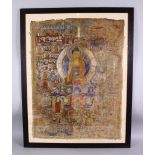 A GOOD 18TH CENTURY CHINESE TIBET BUDDHIST THANKA, framed 93cm x 72cm.