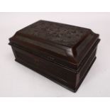 A GOOD 20TH CENTURY CHINESE CARVED WOODEN METAL LINED TEA CADDY, the box carved with native floral