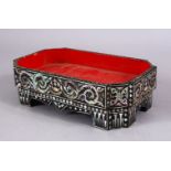 A GOOD INDIAN MOTHER OF PEARL INLAID LACQUER TRAY, the inlay depicting formal motif decoration, with