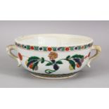 A 19TH CENTURY CHINESE FAMILLE VERTE PORCELAIN TWIN HANDLE BOWL & COVER, with floral decoration, lid