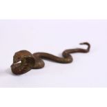 A JAPANESE BRONZE STUDY OF A SNAKE / COBRA, 14cm.