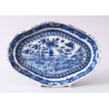 A GOOD 18TH CENTURY CHINESE BLUE & WHITE PORCELAIN MOULDED DISH, decorated with views of a