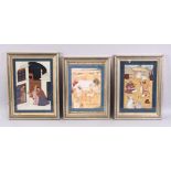A COLLECTION OF THREE PERSIAN MINIATURE PAINTINGS, each depicting figures in exterior and