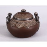 A GOOD CHINESE YIXING CLAY & SILVER MOUNTED TEAPOT, the pot with silver dragon head handles with