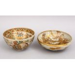 TWO GOOD JAPANESE MEIJI PERIOD SATSUMA CERAMIC BOWLS, one bowl decorated with scenes o a sennin in a