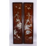 TWO GOOD 19TH CENTURY CHINESE HARDWOOD & MOTHER OF PEARL INLAID PANELS, each inlaid depicting