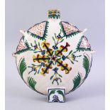 A GOOD EARLY TURKISH KUTAHYA POTTERY WATER FLASK, with floral decor, AF, 21.5cm.