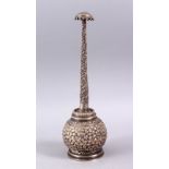A GOOD 18TH / 19TH CENTURY INDIAN SILVER ROSE WATER SPRINKLER, with formal scrolling foliage, 29cm.