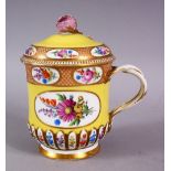 A GOOD MEISSEN PORCELAIN CUP AND COVER - FOR THE ISLAMIC MARKET, decorated with a yellow ground,