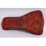 A GOOD TURKISH OTTOMAN GILT EMBROIDERED GUN POUCH / CASE, with calligraphic symbols and flora, 39cm