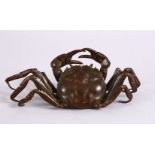 A GOOD JAPANESE BRONZE STUDY OF A CRAB, The base with an inmpressed mark, 15cm.