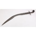 A 19TH CENTURY TURKISH OTTOMAN RHINO HORN HILTED SWORD WITH CALLIGRAPHIC SIGNED BLADE, 85cm.
