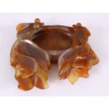 A GOOD 19TH / 20TH CENTURY CHINESE CARVED AGATE GOLDFISH FORMED BRUSH WASH, 11cm .