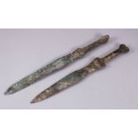 TWO GOOD ISLAMIC BRONZE SWORDS, 36CM & 38CM.