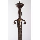 A FINE 18TH CENTURY AFGHAN STEEL PULWAR SWORD - BLADE SIGNED, with a gilt stud decoration and an