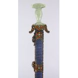 A VERY FINE 19TH CENTURY CHINESE ENAMEL SILVER SHORT SWORD, inset with coral and turquoise stones,