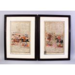 TWO LARGE 17TH/18TH CENTURY PERSIAN SAFAVID SHAHNAMA PAINTINGS, double sided, depicting warriors and