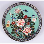 A GOOD JAPANESE MEIJI PERIOD CLOISONNE FLORAL CHARGER, the dish decorated with scenes of birds