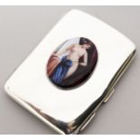 A SILVER CIGARETTE CASE WITH LATER ENAMEL OF A FEMALE NUDE.