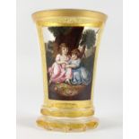 A GOOD VENETIAN GLASS BEAKER, 19TH CENTURY, painted with a panel of young children seated beneath