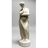 A 19TH CENTURY PARIAN CLASSICAL FEMALE FIGURE, on a circular base. 14ins high.