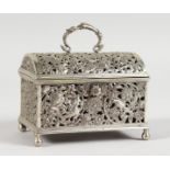 A GOOD DUTCH SILVER DOMED TOP MARRIAGE CASKET, with pierced panels, flowers and birds with swan