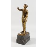 GEORGES MORIN (1874-1950) GERMAN A BRONZE OF A LADY HOLDING A FROG ON HER ARM. Signed. 10ins high,