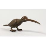 A JAPANESE BRONZE MODEL OF A BIRD. 5.5ins long.